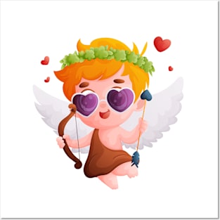 Flying Cupid with Bow and Arrow Posters and Art